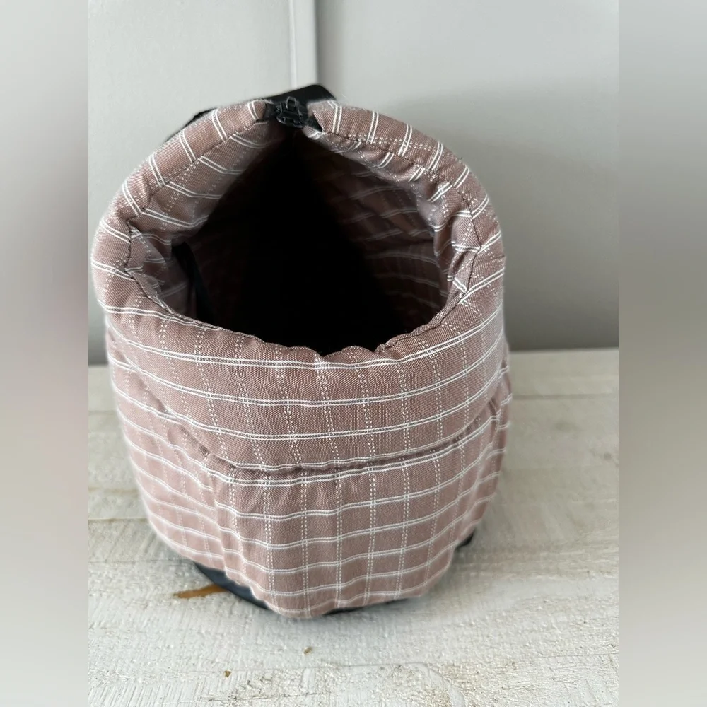Checkered Taupe Pet Carrier Tote with Black Straps
